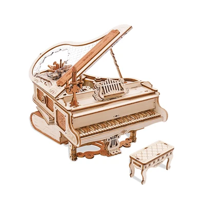 Gambar Rolife Puzzle 3d Magic Piano Mechanical Music Box Set 223 Pcs - Cokelat