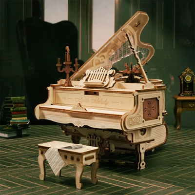 Gambar Rolife Puzzle 3d Magic Piano Mechanical Music Box Set 223 Pcs - Cokelat