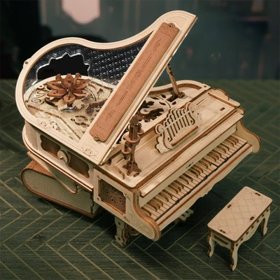 Gambar Rolife Puzzle 3d Magic Piano Mechanical Music Box Set 223 Pcs - Cokelat