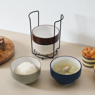 Gambar Delicia Holdera Mangkuk Keramik Bone China Dengan Rak Set 4 pcs - Mix