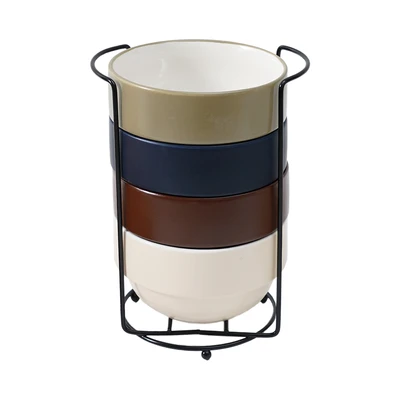 Gambar Delicia Holdera Mangkuk Keramik Bone China Dengan Rak Set 4 pcs - Mix