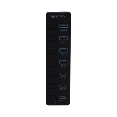 Gambar Sovox USB Hub USB-A To USB-A & USB-C 7 Port 3.0 Dengan Tombol On/Off - Hitam