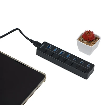 Gambar Sovox USB Hub USB-A To USB-A & USB-C 7 Port 3.0 Dengan Tombol On/Off - Hitam