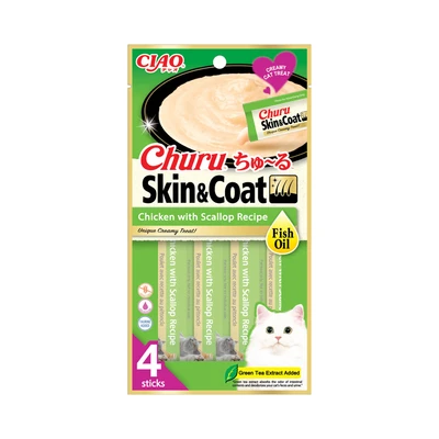 Gambar Ciao Churu Camilan Kucing Skin & Coat Chicken Scallop Recipe Set 4 pcs