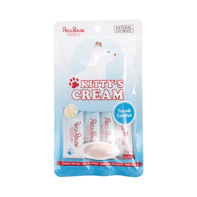 Gambar Petz Route Camilan Kucing Kitty Cream Tuna & Codfish 16 grx4 pcs