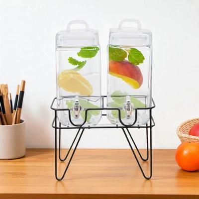 Gambar Culinart Tweenzy Dispenser Minuman Kaca Dengan Rak 4 Liter Transparan - Hitam