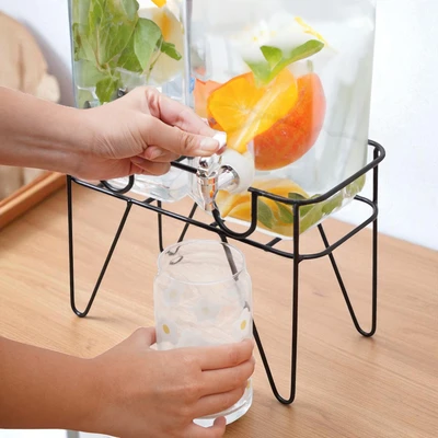 Gambar Culinart Tweenzy Dispenser Minuman Kaca Dengan Rak 4 Liter Transparan - Hitam