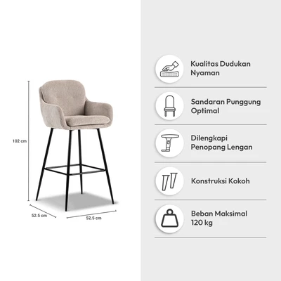 Gambar Informa Leano Kursi Bar Fabric - Abu-Abu