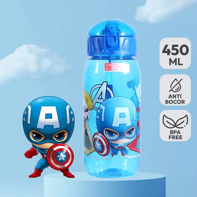 Gambar Unimass Botol Minum Plastik Dengan Sedotan Captain America 450 Ml - Biru