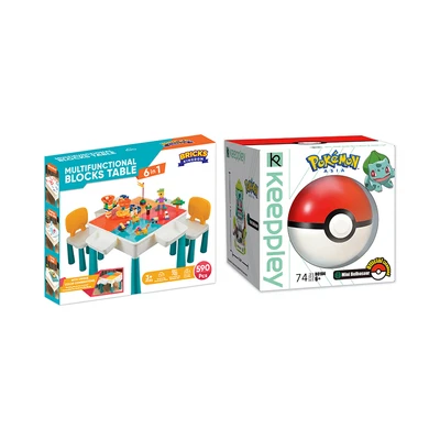 Gambar Bricks Kingdom Set Meja Kursi Anak + Free Keeppley Set Poke Ball Bulbasaur
