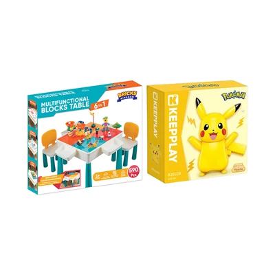 Gambar Bricks Kingdom Set Meja Kursi Anak + Free Keepplay Set Pokemon Kuppy Pikachu
