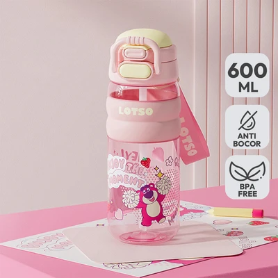 Gambar Unimass Botol Minum Anak Plastik 2 Ways Lotso 600 Ml - Pink