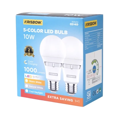 Gambar Krisbow Lumi Gen-2 Bohlam LED 5CCT 10 Watt 1000 Lumen E27 E27 Set 2 pcs - Mix