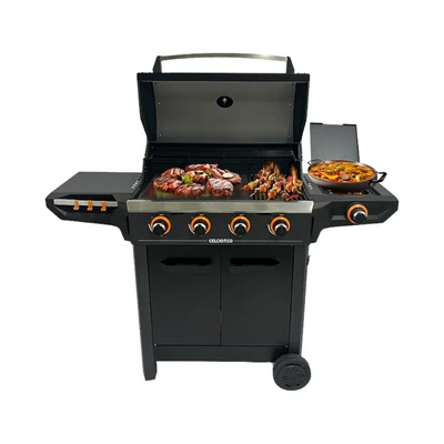 Gambar Celcio&Co Pemanggang Gas Bbq Komersial 3 Tungku Dengan Side Burner - Hitam