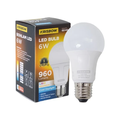 Gambar Krisbow Premier Gen-2 Bohlam LED 6 Watt 960 Lumen Cool Daylight E27 - Putih
