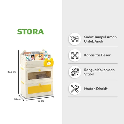 Gambar Stora Rak Buku Anak Dengan 2 Laci Bear - Kuning