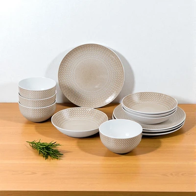 Gambar Appetite Natty Perlengkapan Makan Keramik Stoneware Set 12 pcs - Cokelat