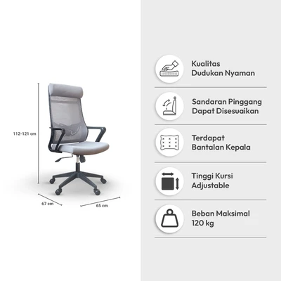 Gambar Informa G Zilton V2 Kursi Kantor Sandaran Tinggi - Abu-Abu