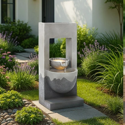 Gambar Forhom Hiasan Air Mancur Polyresin Square Rainfall 73.5 cm - Abu-Abu