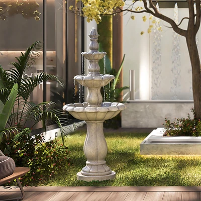 Gambar Forhom Hiasan Air Mancur Polyresin 3 Tingkat 154 cm - Abu-Abu