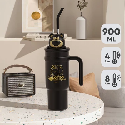 Gambar Ataru Botol Vacuum Flask Stainless Steel Dengan Handle Lotso 900 ml - Hitam