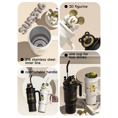 Gambar Ataru Botol Vacuum Flask Stainless Steel Dengan Handle Lotso 900 ml - Hitam