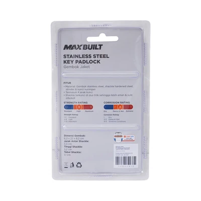Gambar Maxbuilt Gembok Stainless Steel Brass Cylinder Short Shackle 6.3 cm - Silver