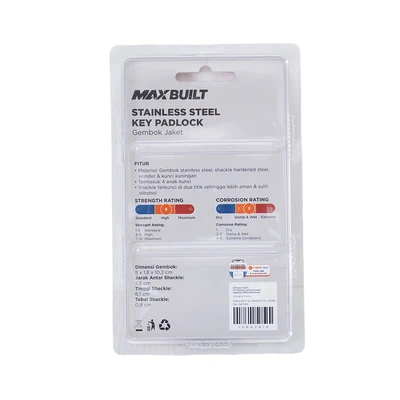 Gambar Maxbuilt Gembok Stainless Steel Brass Cylinder Long Shackle 5 cm - Silver