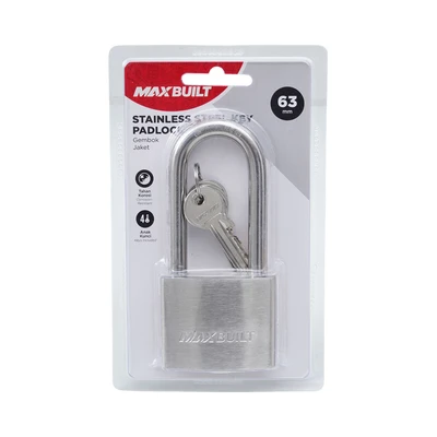 Gambar Maxbuilt Gembok Stainless Steel Brass Cylinder Long Shackle 6.3 cm - Silver