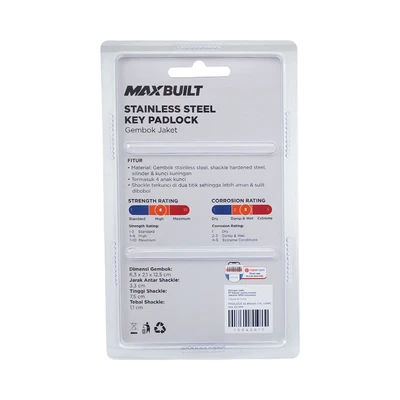 Gambar Maxbuilt Gembok Stainless Steel Brass Cylinder Long Shackle 6.3 cm - Silver