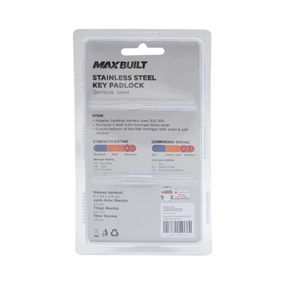 Gambar Maxbuilt Gembok Stainless Steel Long Shackle 6 cm - Silver