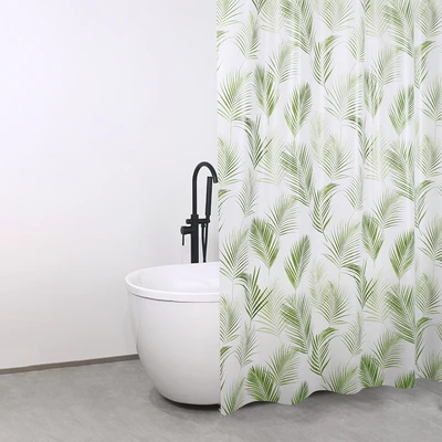 Gambar Forhom Tirai Kamar Mandi Palm PEVA 180x180 cm - Putih/Hijau