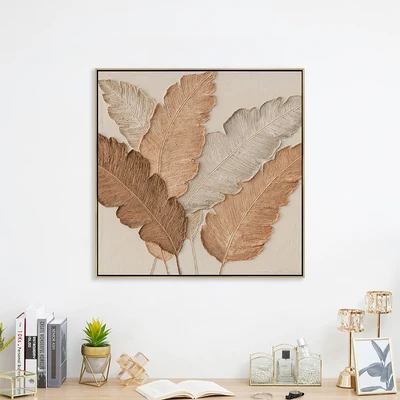 Gambar Informa Lukisan Kanvas Handmade Oil Paint Leave 82.5x82.5 - Cokelat Natural