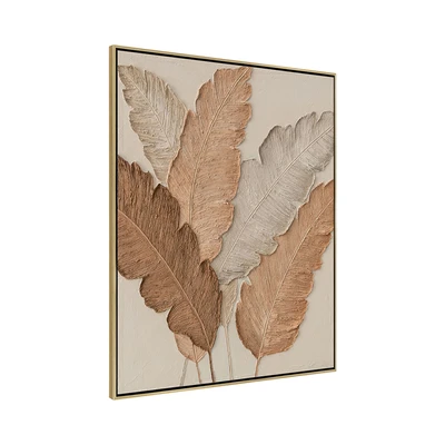 Gambar Informa Lukisan Kanvas Handmade Oil Paint Leave 82.5x82.5 - Cokelat Natural