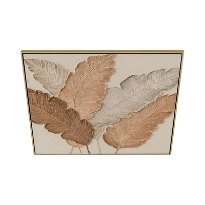 Gambar Informa Lukisan Kanvas Handmade Oil Paint Leave 82.5x82.5 - Cokelat Natural