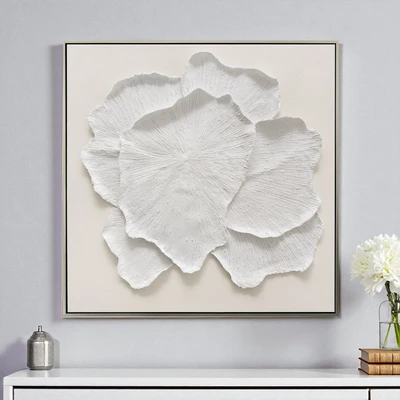Gambar Informa Lukisan Kanvas Handmade Oil Paint Flower 102.5x102.5 cm - Putih Natural