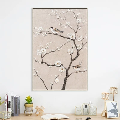 Gambar Informa Lukisan Kanvas Handmade Oil Paint Branch 82.5x122.5 cm - Putih/Cokelat Natural