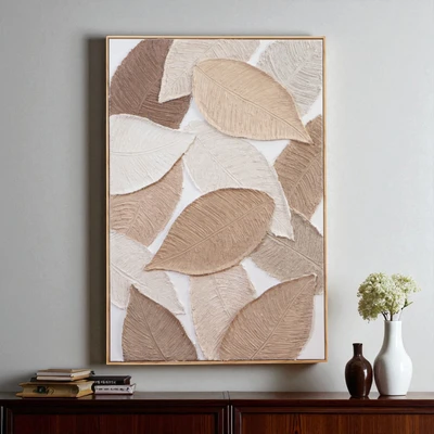Gambar Informa Lukisan Kanvas Handmade Oil Paint Leave 82.5x122.5 cm - Putih/Cokelat Natural