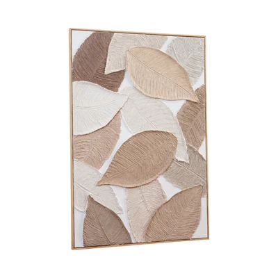 Gambar Informa Lukisan Kanvas Handmade Oil Paint Leave 82.5x122.5 cm - Putih/Cokelat Natural