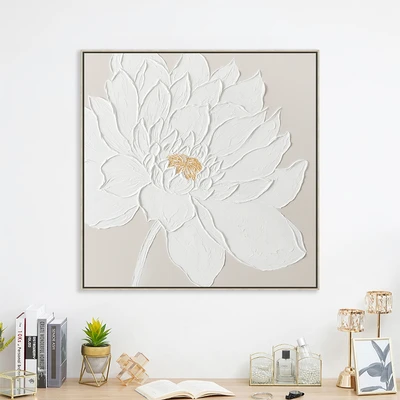 Gambar Informa Lukisan Kanvas Handmade Oil Paint Flower 102.5x102.5 - Putih Natural