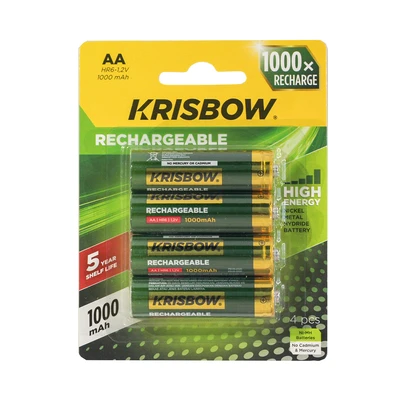 Gambar Krisbow Baterai AA Rechargeable 1000 mAh Set 4 pcs - Hijau
