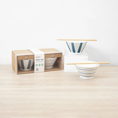 Gambar Appetite Hoshi Mangkuk Saji Keramik Dengan Sumpit Set 2 pcs - Putih
