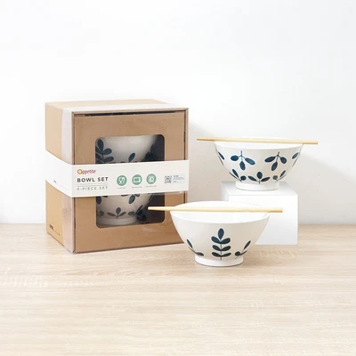 Gambar Appetite Hikari Mangkuk Saji Keramik Dengan Sumpit Set 2 pcs - Putih