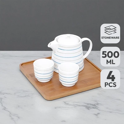 Gambar Appetite Hoshi Teko Teh & Cangkir Stoneware Dengan Nampan 500 ml Set 4 Pcs - Mix