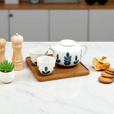 Gambar Appetite Hikari Teko Teh & Cangkir Stoneware Dengan Nampan 500 ml Set 4 Pcs - Mix