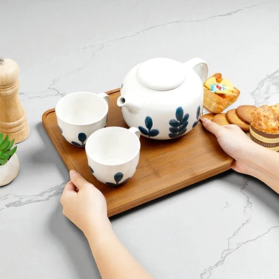 Gambar Appetite Hikari Teko Teh & Cangkir Stoneware Dengan Nampan 500 ml Set 4 Pcs - Mix