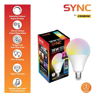Gambar Krisbow Sync Smart Bohlam LED WiFi 18 Watt 1620 Lumen RGBCW E27 - Mix