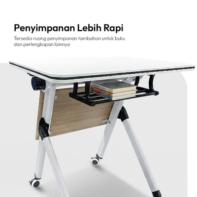 Gambar Yori Meja Komputer Lite Training - Putih/Cokelat Oak