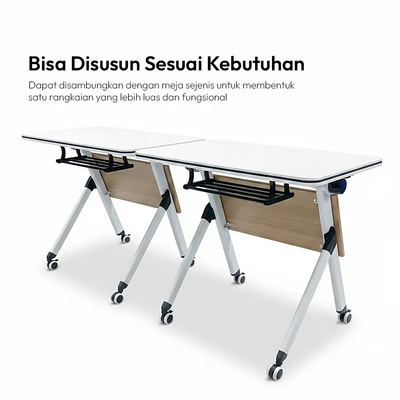 Gambar Yori Meja Komputer Lite Training - Putih/Cokelat Oak