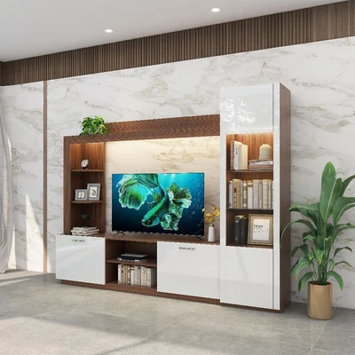 Gambar Informa Saverio Set Lemari TV Entertainment Center - Cokelat/Putih